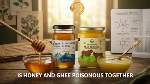 Jars of Himalayan honey and A2 Gir cow ghee asking if the combination is toxic.