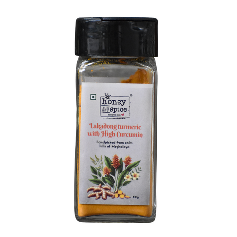 Lakadong Turmeric bottle from Premium Spice Box with high-curcumin turmeric label