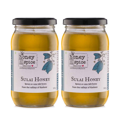 Front View of Two 500g Jars of Sulai Honey.