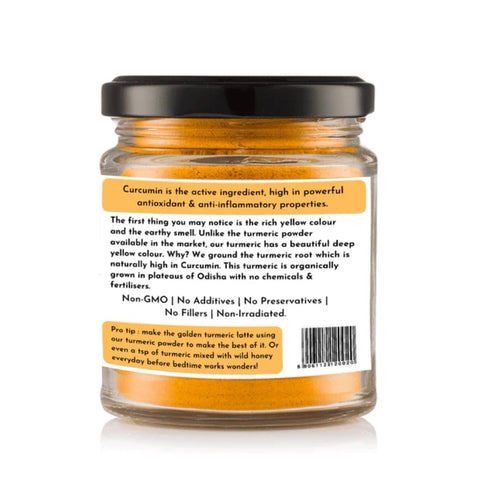 Back label of Turmeric Powder – usage tips and storage instructions
