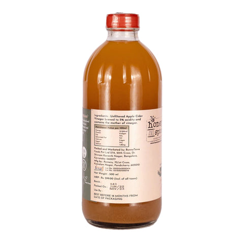 Side view of Apple Cider Vinegar 500 ml bottle