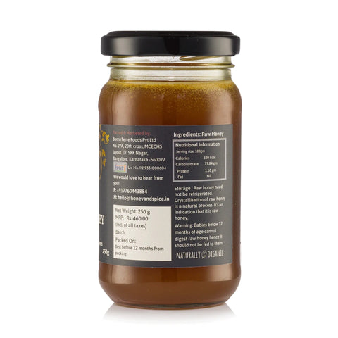 Sweet Cliff Honey back label showing nutritional facts and product details .
