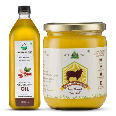 Combo of Agna A2 Desi Cow Ghee 500 ml and Groundnut oil 1000 ml.