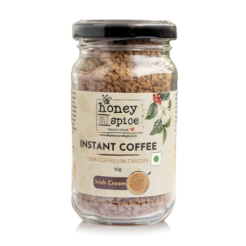 Instant coffee jar - rich cream flavor, front view, premium natural coffee, 50g.
