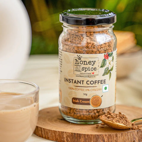 instant coffee served with milk, wooden tray setup - perfect for creamy coffee moments.