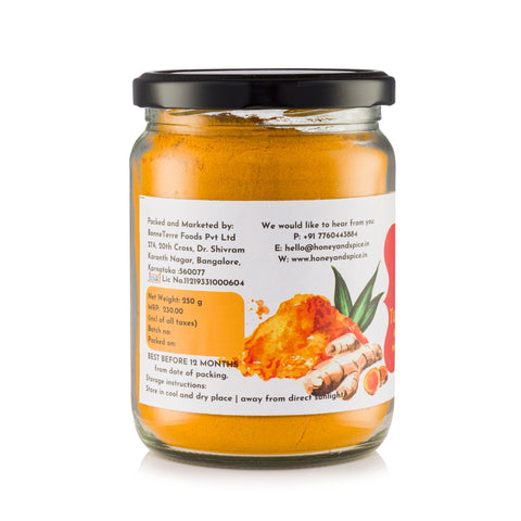 Turmeric jar side view – clean label and rich yellow natural turmeric color