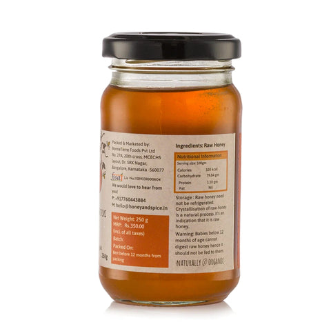 Orange Blossom Honey – Side label with origin, purity, and usage instructions