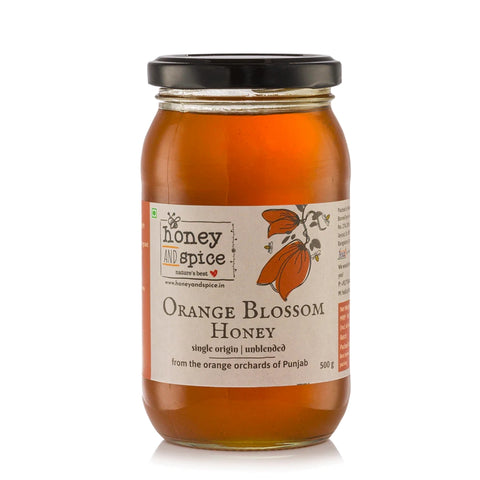 Orange Blossom Honey – Angled front view highlighting orange blossom illustration