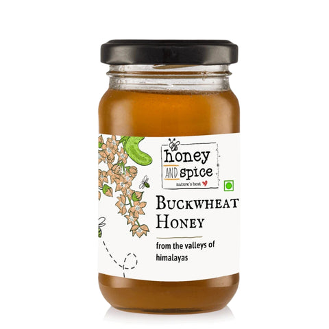 Front view of Buckwheat Honey jar from the valleys of Himalayas.