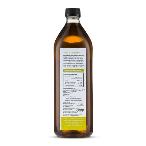 Back side view of Cold Pressed Mustard oil bottle 1000 ml