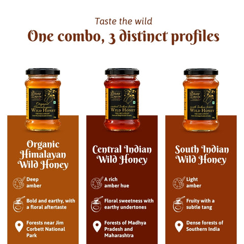 Wild Honey Combo (Pack of 3) - Himalayan, NMR Central Indian and South Indian Honey