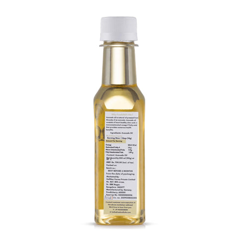 Back view of Avocado oil bottle 200 ml