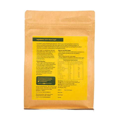 Palm Sugar – Back label with nutritional information and product benefits