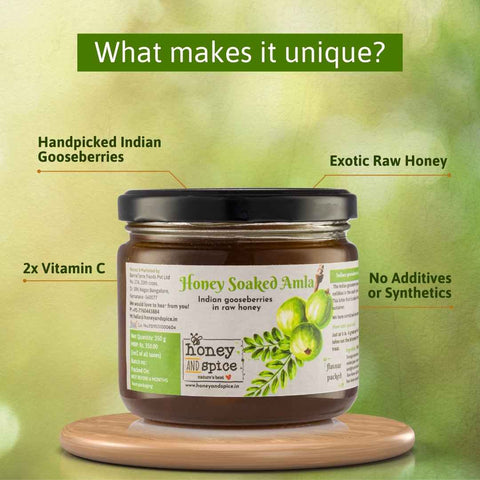 Honey Soaked Amla benefits - Indian gooseberries in raw honey, packed with Vitamin C and natural nutrients.