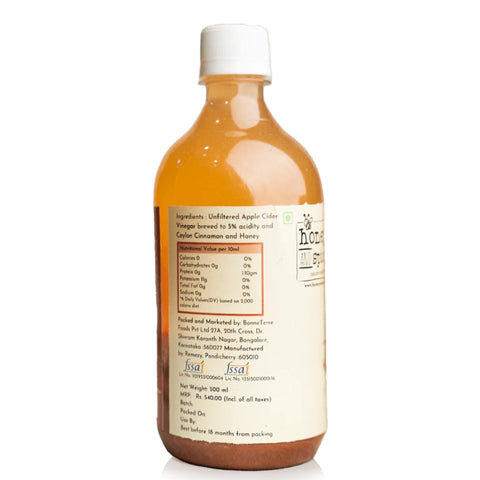 Apple Cider Vinegar bottle – nutritional facts and ingredients with Ceylon cinnamon extract