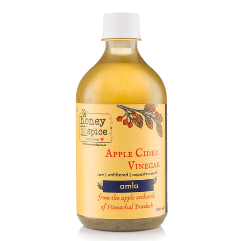 Apple Cider Vinegar with Amla – 500ml raw, unfiltered, unpasteurized front view