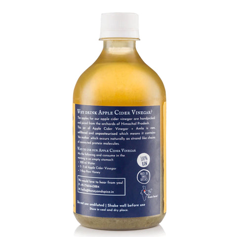 Apple Cider Vinegar 500ml back label with usage directions and health info