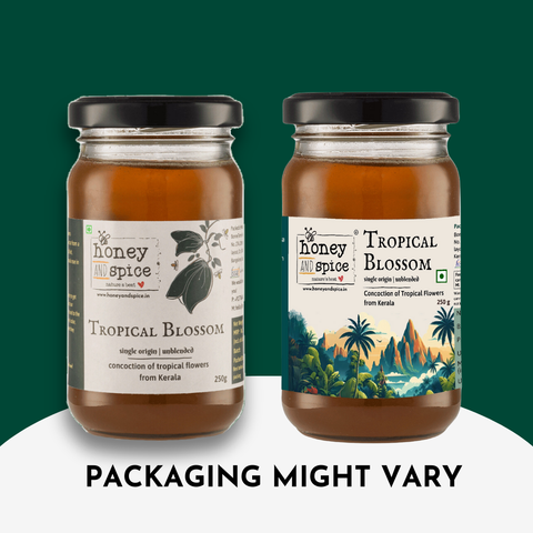 Combo of Tropical Blossom honey jars 250 g with label variation