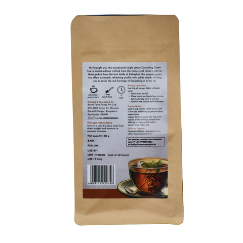 Back view of Darjeeling Green Tea pouch