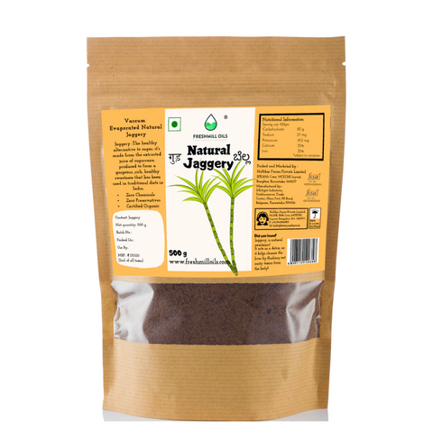 Natural Jaggery Powder 500g – unrefined, chemical-free sweetener in eco-friendly pouch