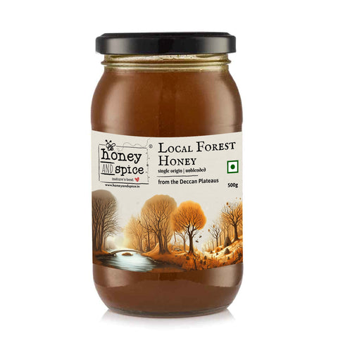 Local Forest Honey 500g glass jar with white background