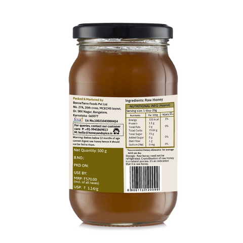 Mustard Honey back label of 500g jar