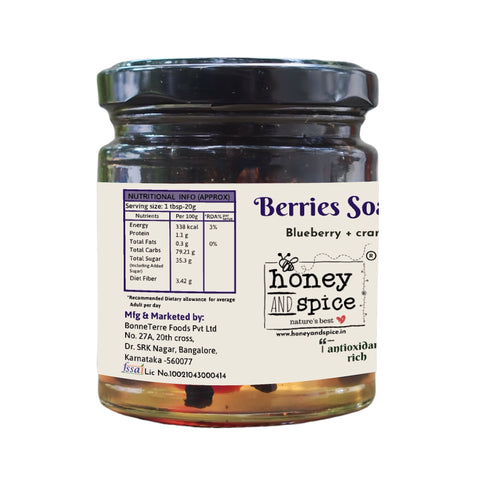 Berries Soaked in Honey jar, highlighting detailed label for informed, health-focused purchases.