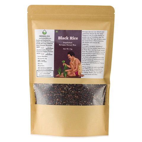 Black rice in eco-friendly packaging with white background, perfect for healthy and natural cooking.