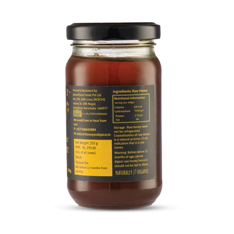 Side view of Wild Honey jar – ingredients and harvesting info.