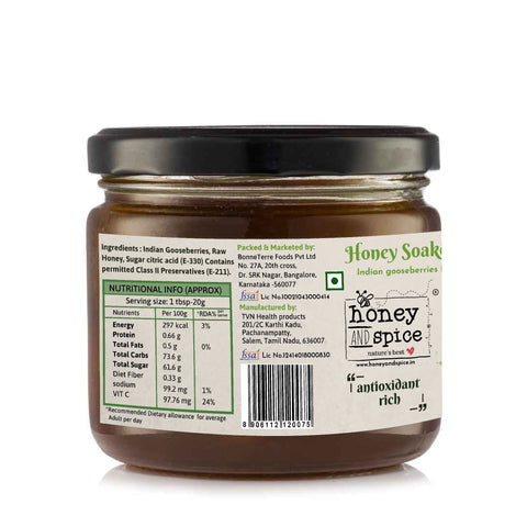 Honey Soaked Amla detailed back label - natural ingredients and nutritional information.