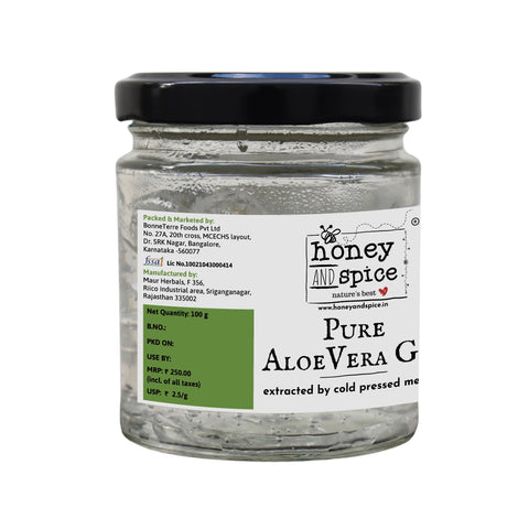 Aloe Vera Gel jar with a black lid, showcasing a pure and eco-friendly skincare solution for all skin types.