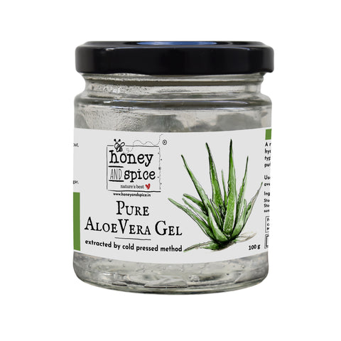 Side view of Aloe Vera Gel jar with ingredients label, ensuring transparency and natural product appeal.