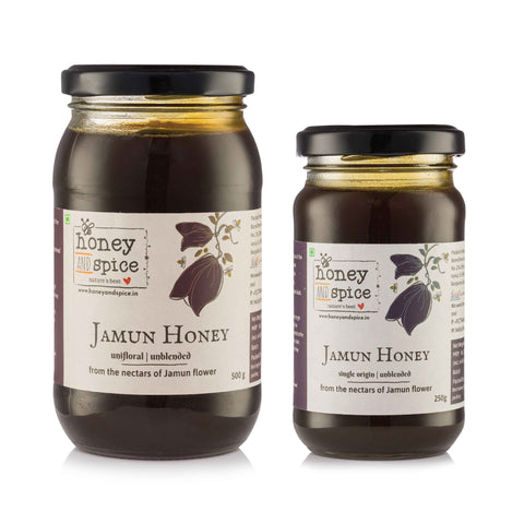 Combo of Jamun Honey jar of 500g -250g with white background