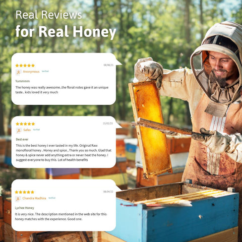 Customer reviews for Honey & Spice natural honey - real testimonials showcasing quality and authenticity.
