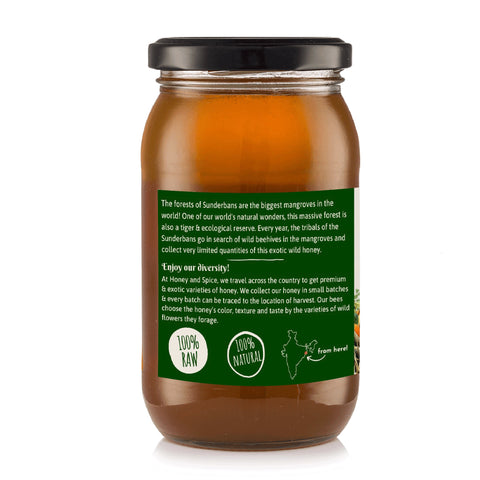 Back green label of Mangrove Honey jar
