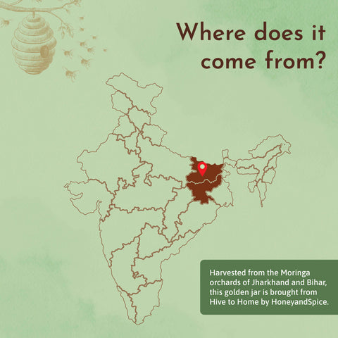 Map showing the origin of Moringa Honey from plantations in Bihar, India