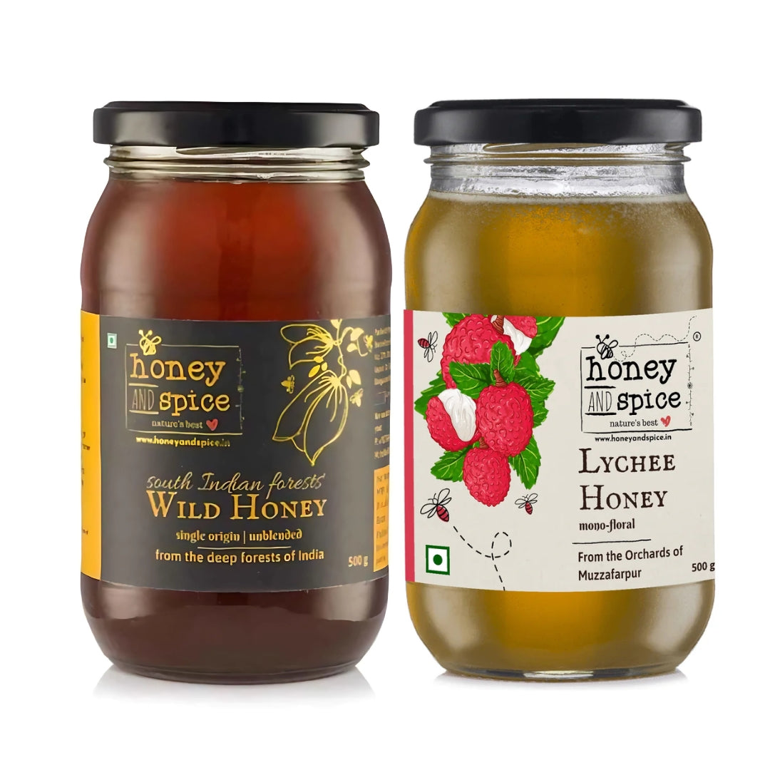 South Indian Wild Honey (500 gms) & Lychee Honey (500 gms) Combo