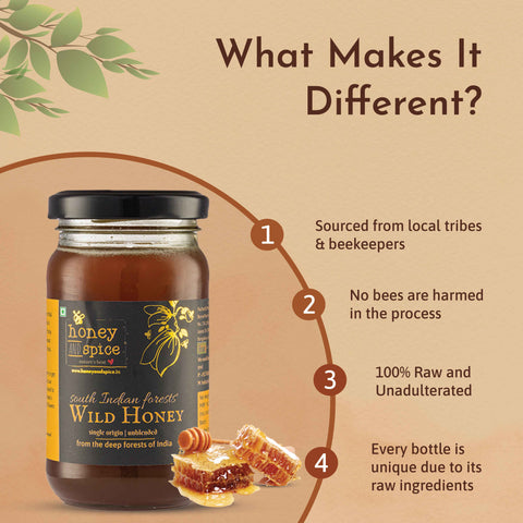 Wild Honey benefits infographic with sourcing and purity highlights