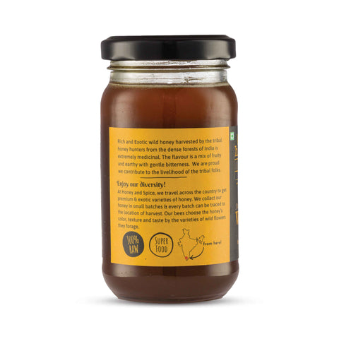 Side view of Wild Honey jar showing label with ingredients