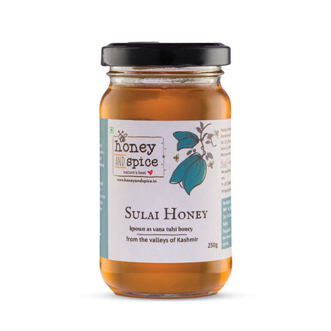 Sulai Honey Front View – 250g Jar from Kashmir with Tulsi Infusion