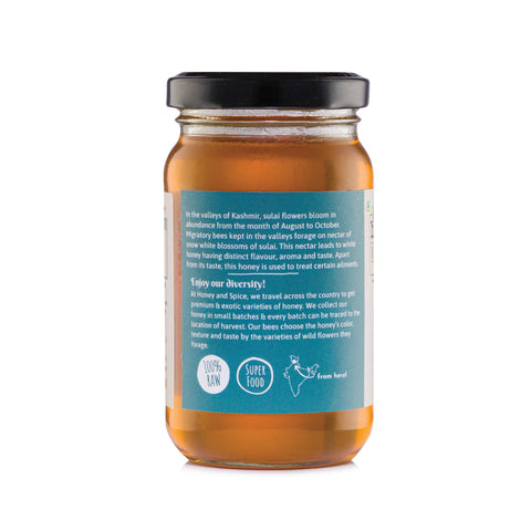Side Angle of Sulai Honey 250g Jar with Blue Label Design