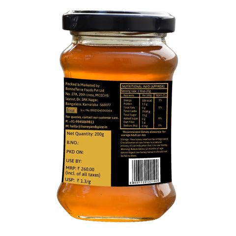 Wild honey jar showing nutritional facts, barcode, and ingredients label