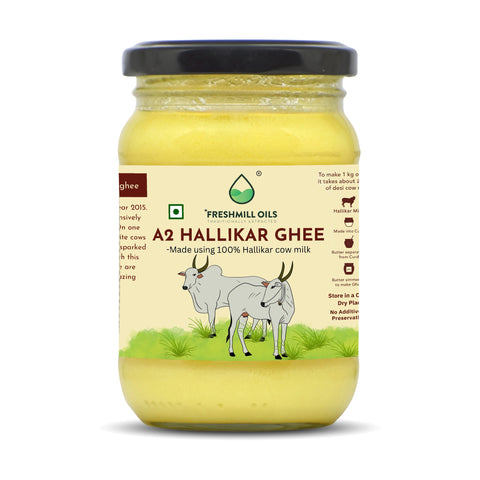 A2 Hallikar Ghee jar - 100% Hallikar cow milk, 250 ml, front view.