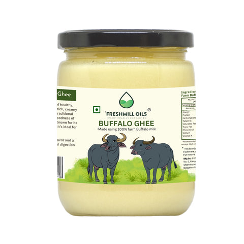 Jar of 500 GM Buffalo Ghee made from 100% farm buffalo milk.