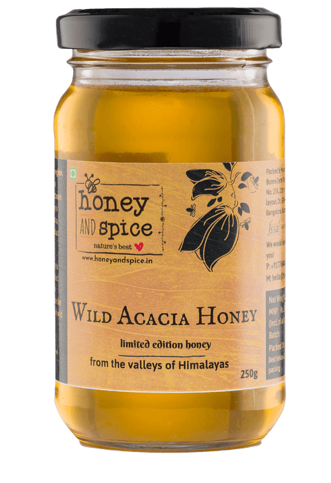 Wild Acacia Honey 250g jar, natural raw honey from the pristine valleys of the Himalayas.