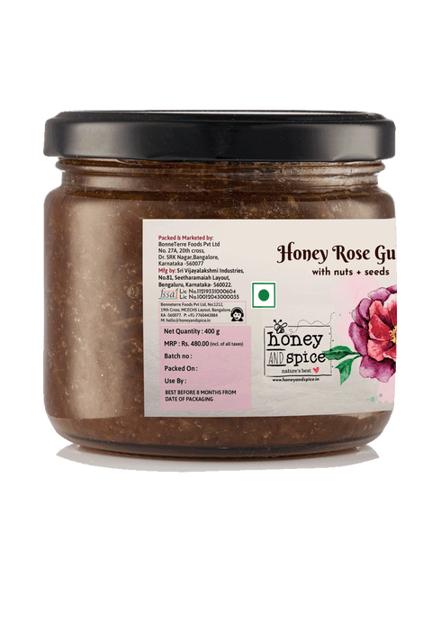 Side view of Honey Rose Gulkand jar 400 g