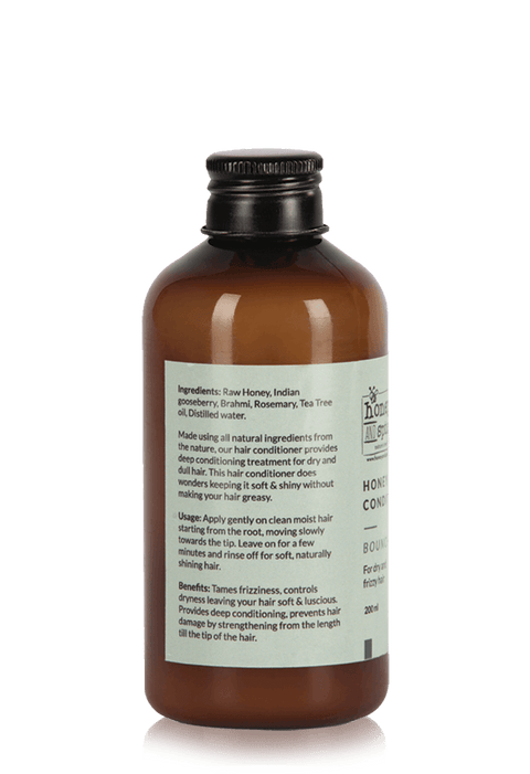 Honey Hair Conditioner bottle back side with ingredients and directions