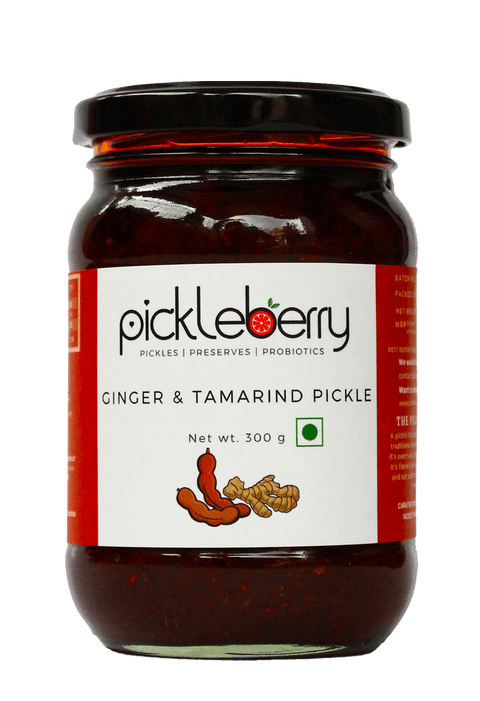 Front label of Pickleberry ginger and tamarind pickle 300 g