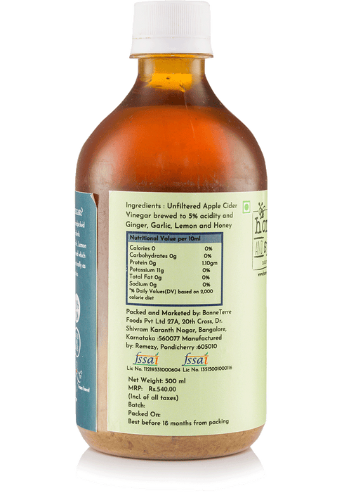 Back view of Apple Cider Vinegar bottle of 5oo ml