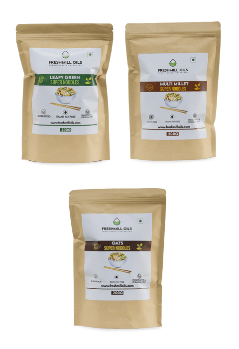 Super Noodles – Leafy Green, Multi Millet, and Oats Flavors in 200g Eco Packs